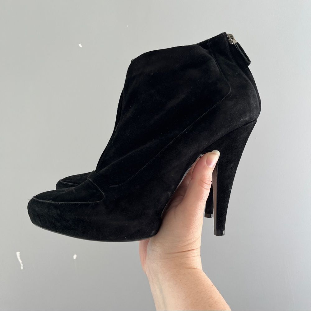Authentic Givenchy Black Suede Heels Ankle Strap Booties Size 39 1/2